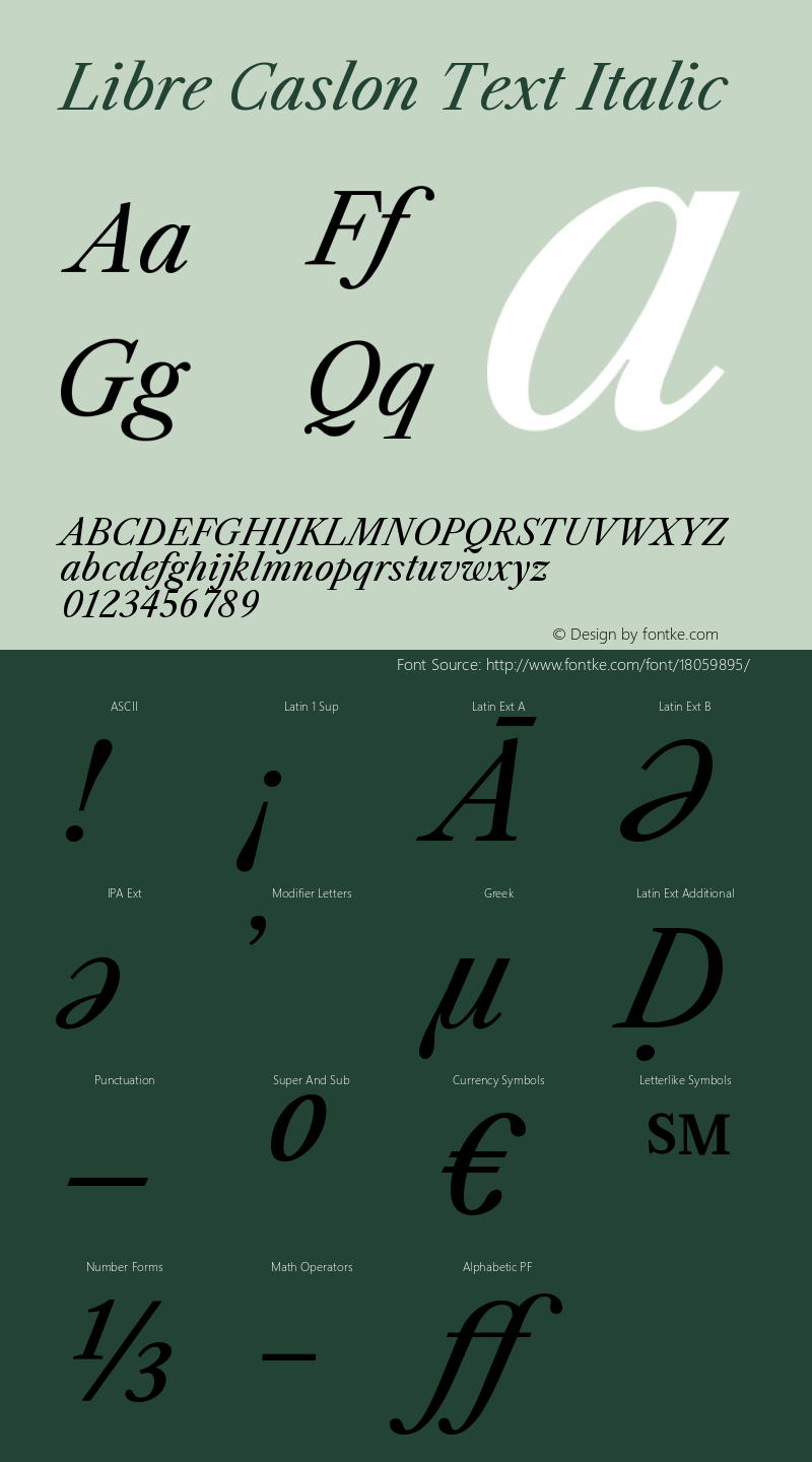 Libre Caslon Text Italic Version 1.000; ttfautohint (图片样张