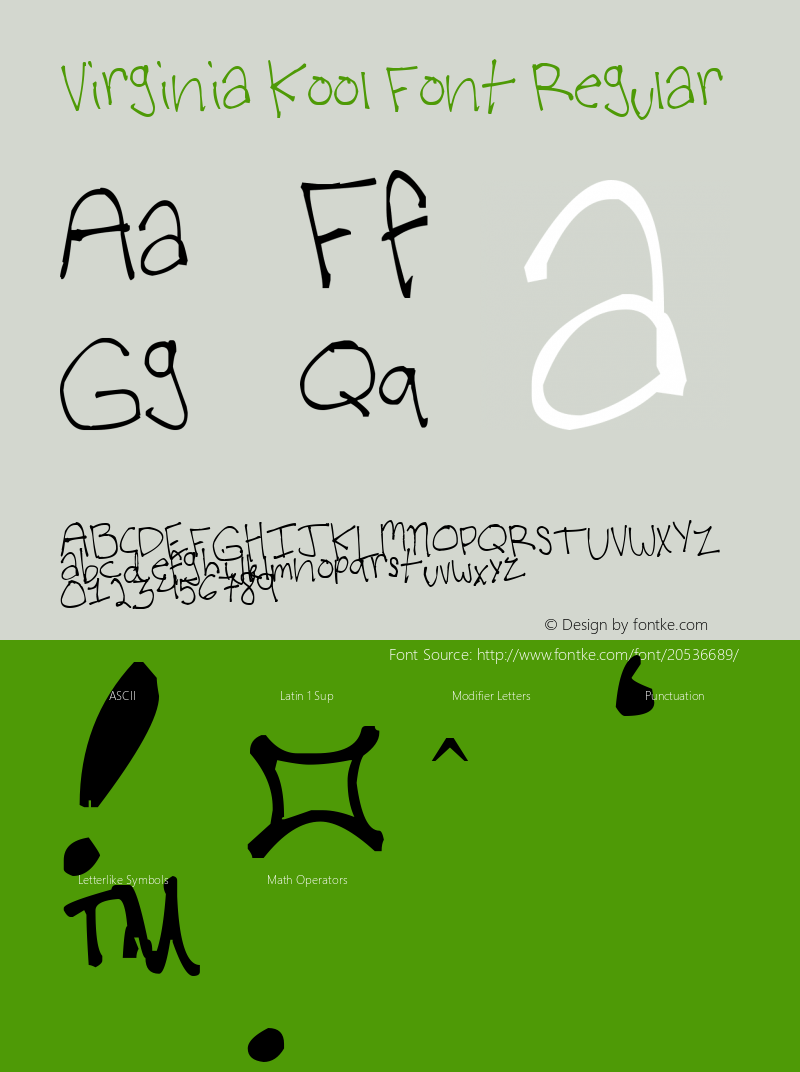 Virginia Kool Font Version 1.00 December 20, 2010, initial release, www.yourfonts.com图片样张