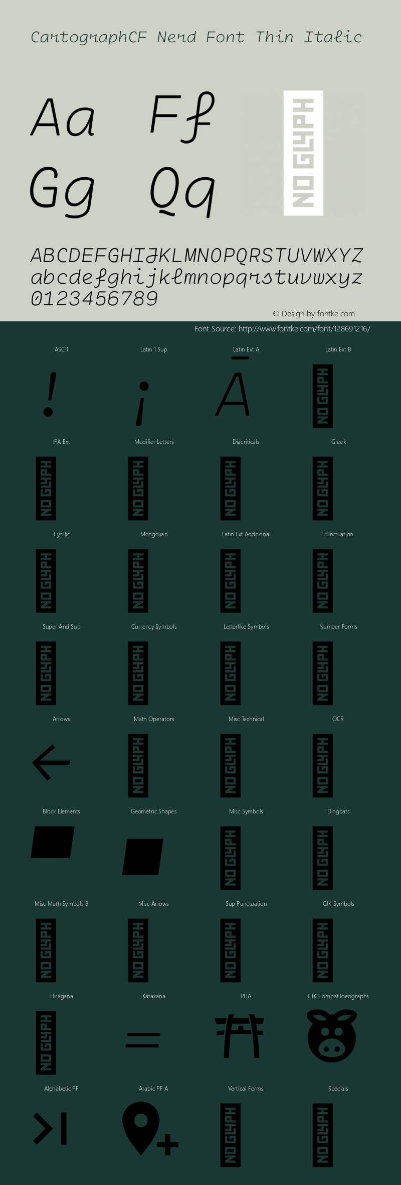 Cartograph CF Thin Italic Nerd Font Complete Version 2.100图片样张