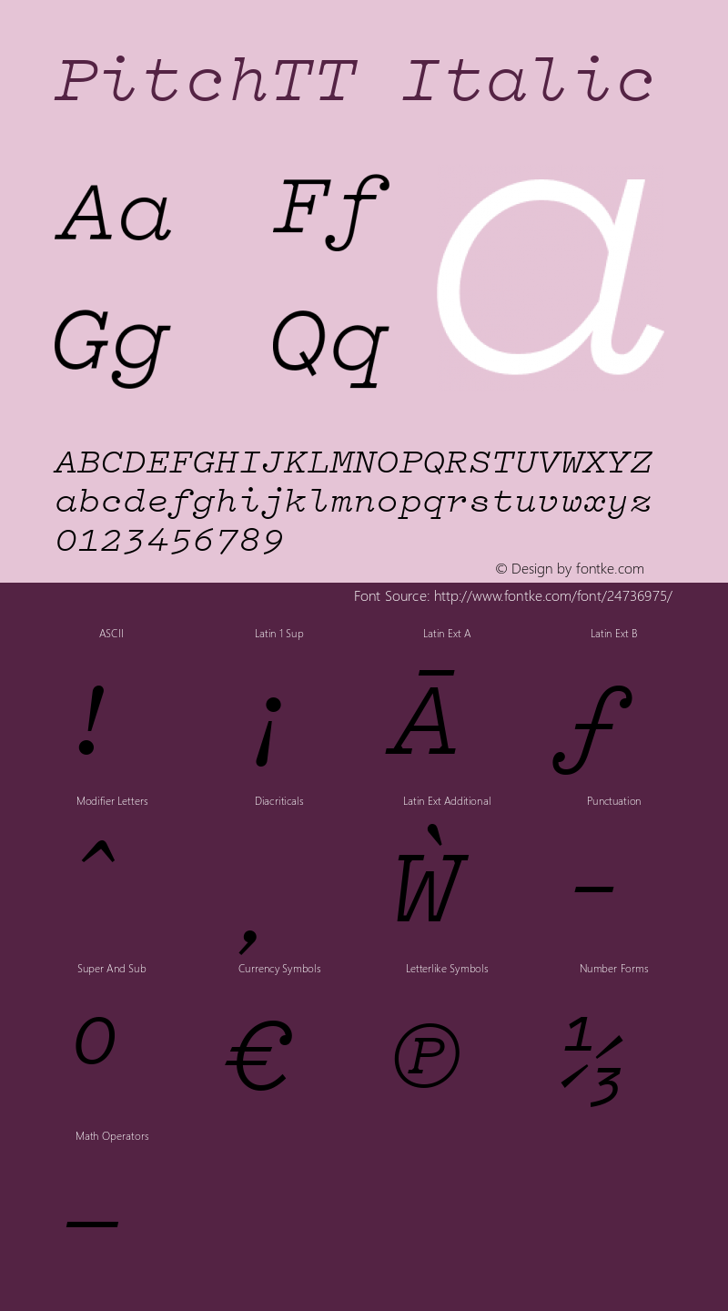 Pitch-Italic Version 2.001 Basic Hinting;160959669图片样张