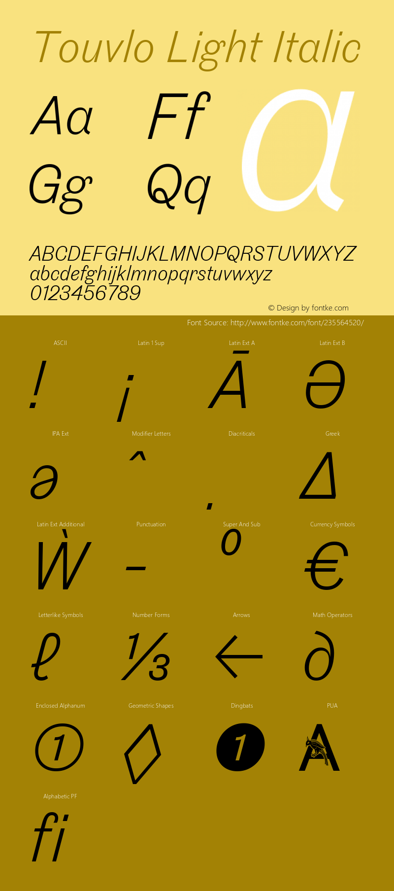 Touvlo Light Italic Version 1.00图片样张