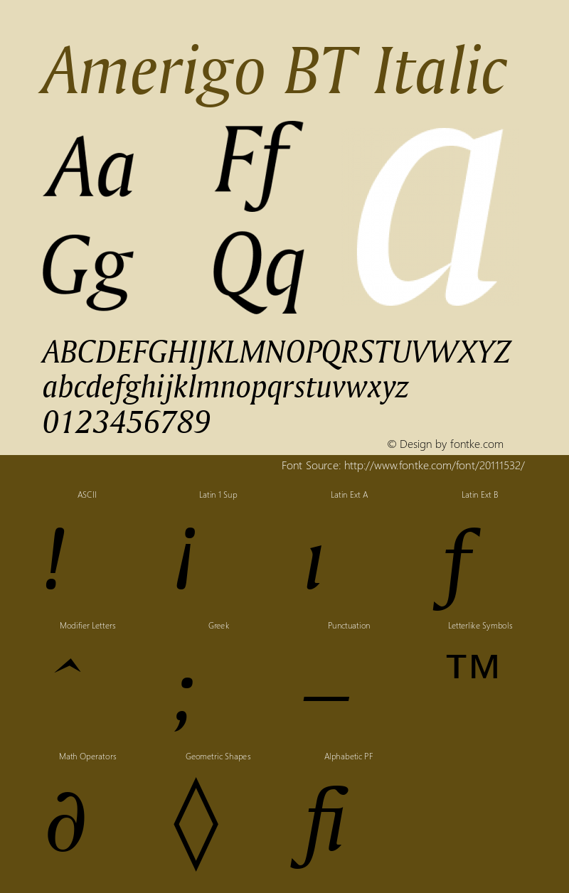 Amerigo Italic BT spoyal2tt v1.34图片样张