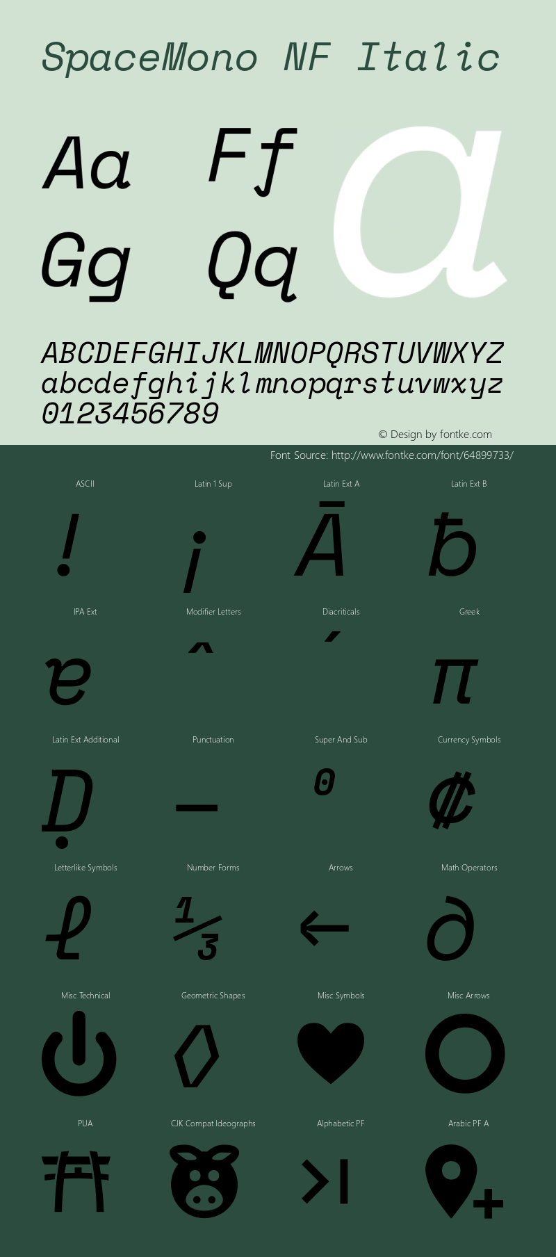 Space Mono Italic Nerd Font Complete Windows Compatible Version 1.000;PS 1.000;hotconv 1.0.81;makeotf.lib2.5.63406图片样张