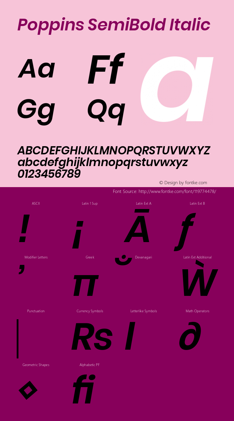 Poppins SemiBold Italic Version 3.010;PS 1.000;hotconv 16.6.54;makeotf.lib2.5.65590图片样张