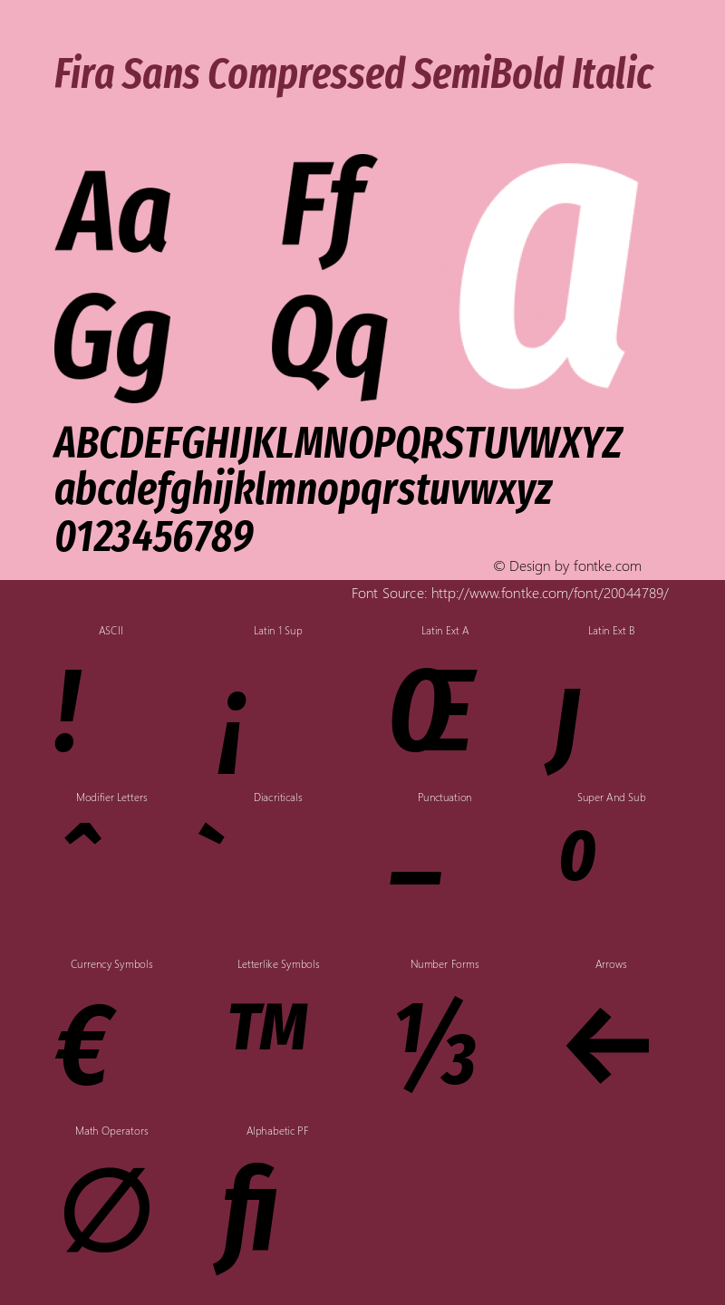 Fira Sans Compressed SemiBold Italic Version 4.201图片样张