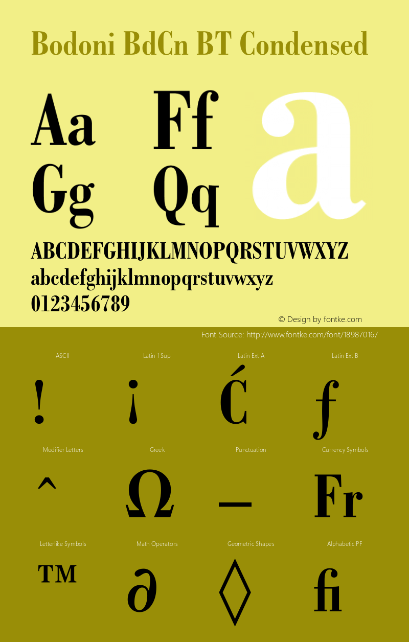 Bodoni BdCn BT Condensed mfgpctt-v4.4 Dec 22 1998图片样张