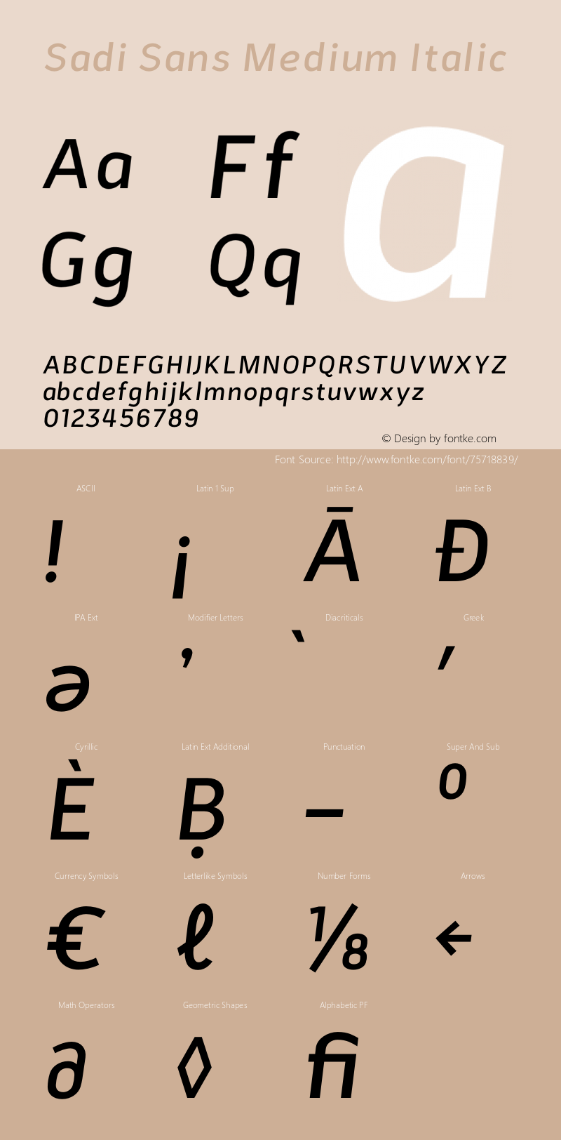 Sadi Sans Medium Italic Version 1.000;hotconv 1.0.109;makeotfexe 2.5.65596图片样张