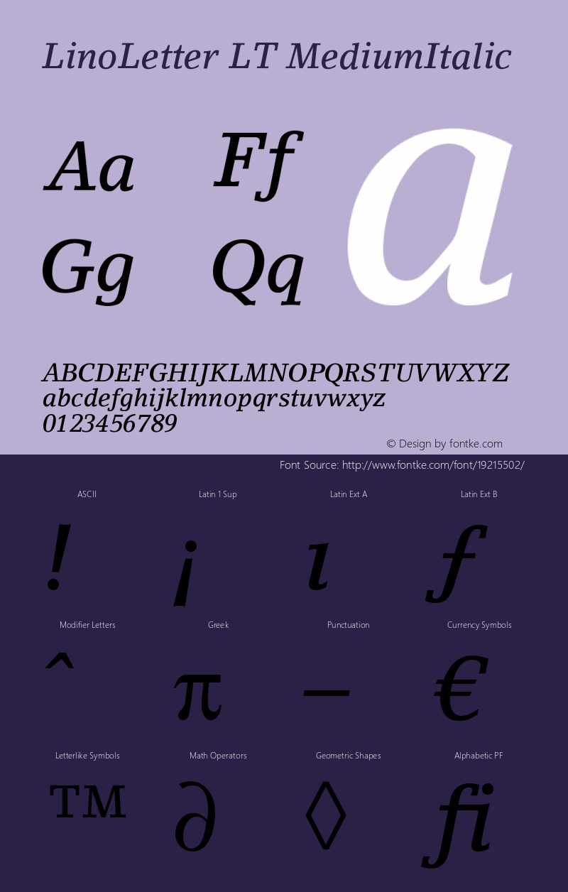Lino Letter LT Medium Italic Version 006.000图片样张