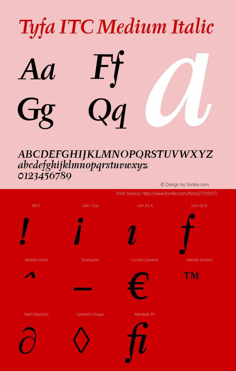 Tyfa ITC Medium Italic Version 1.00图片样张