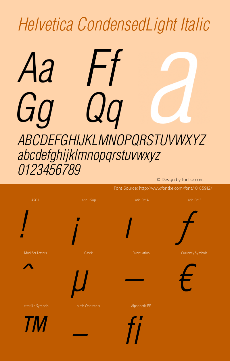 Helvetica CondensedLight Italic OTF 1.0;PS 002.000;Core 1.0.22图片样张