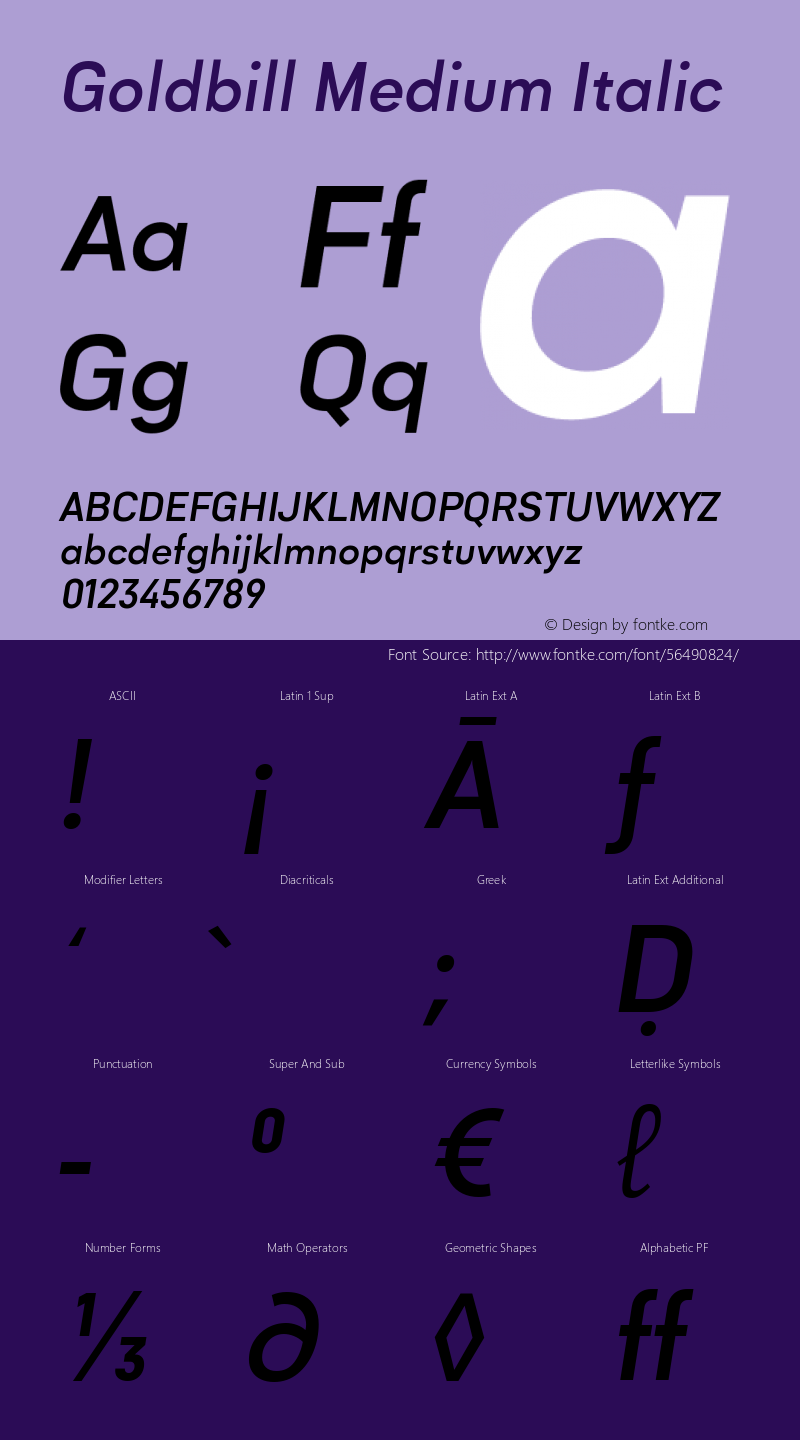 Goldbill Medium Italic Version 1.000图片样张