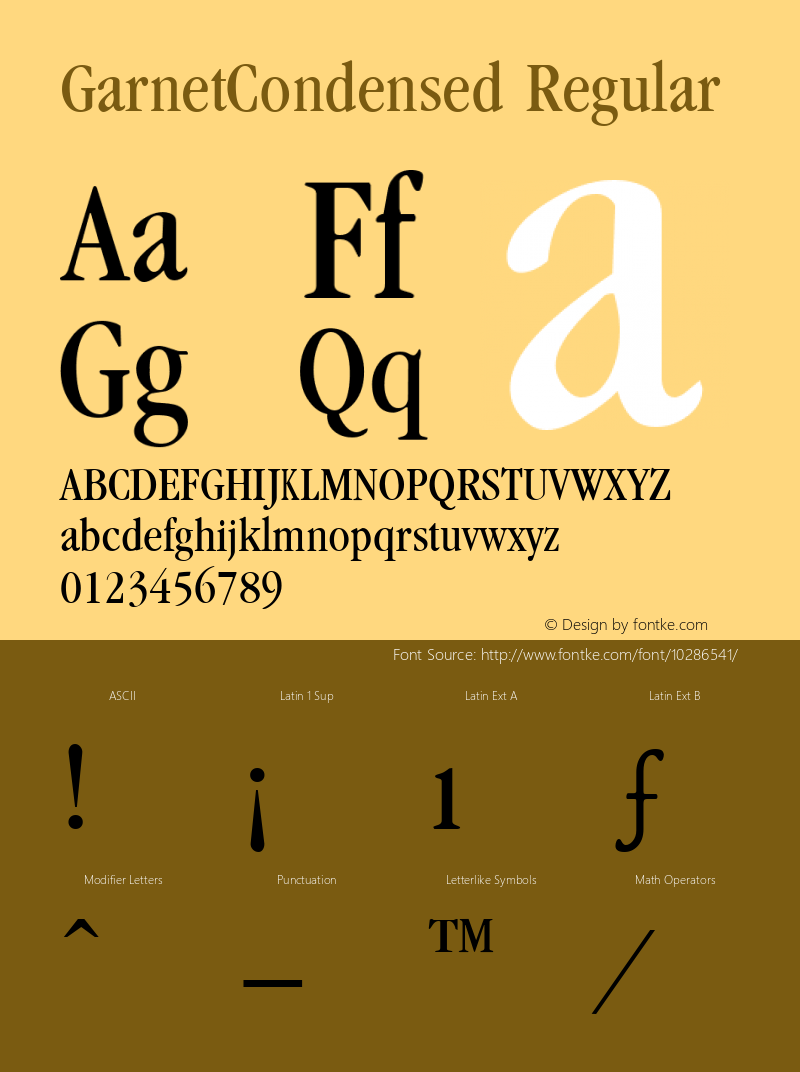 GarnetCondensed Regular Accurate Research Professional Fonts, Copyright (c)1995图片样张