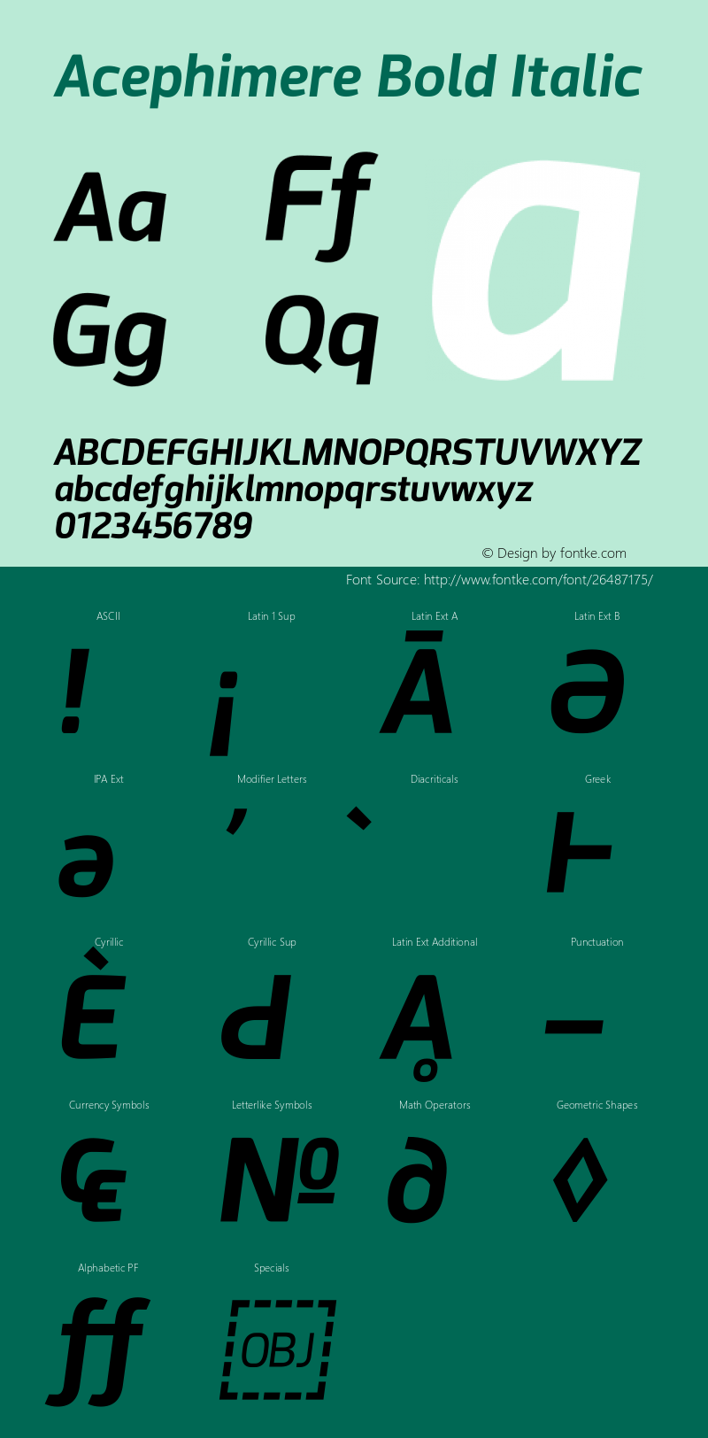 Acephimere Bold Italic Version 1.00 August 1, 2018, initial release图片样张