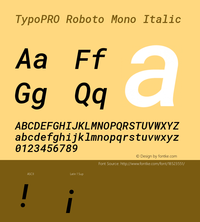 TypoPRO Roboto Mono Italic Version 2.000986; 2015; ttfautohint (v1.3)图片样张