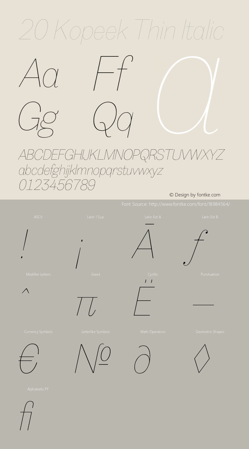 20 Kopeek Thin Italic Version 1.000图片样张