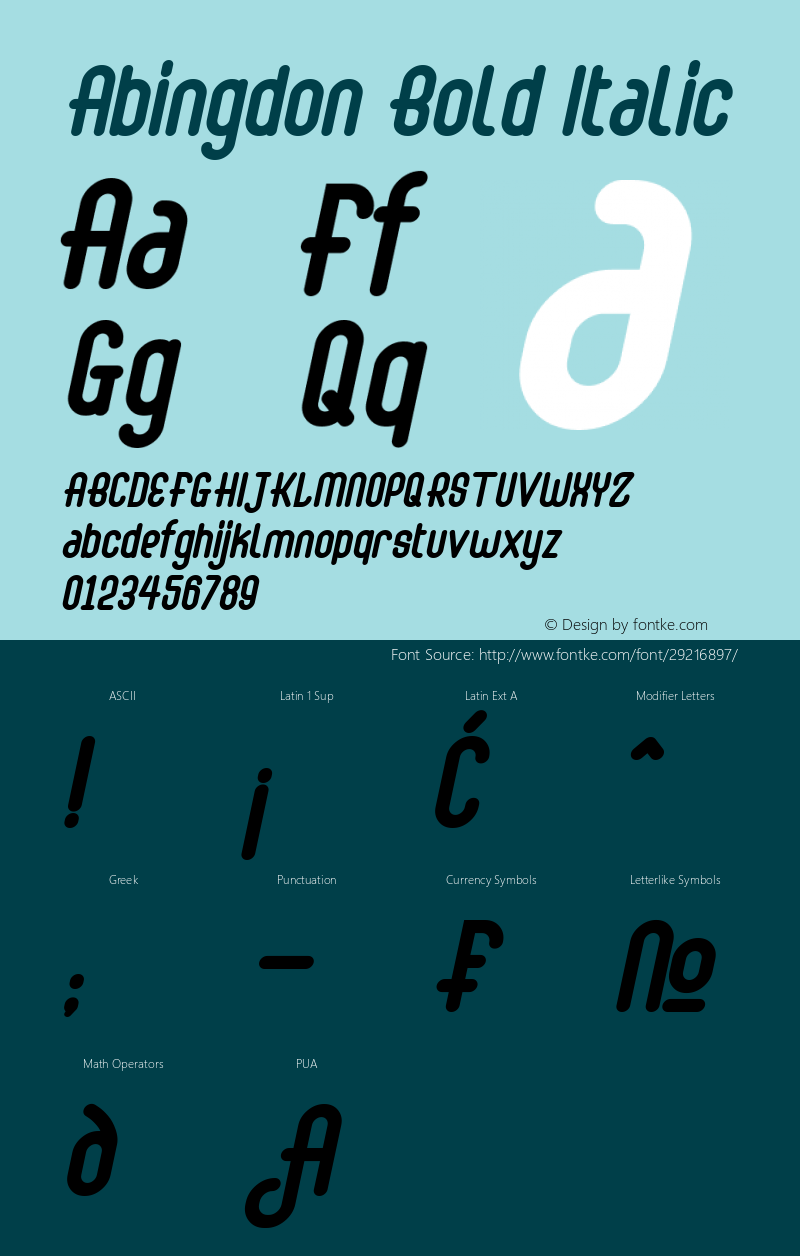 Abingdon Bold Italic Version 1.00;April 13, 2019;FontCreator 11.5.0.2427 64-bit图片样张