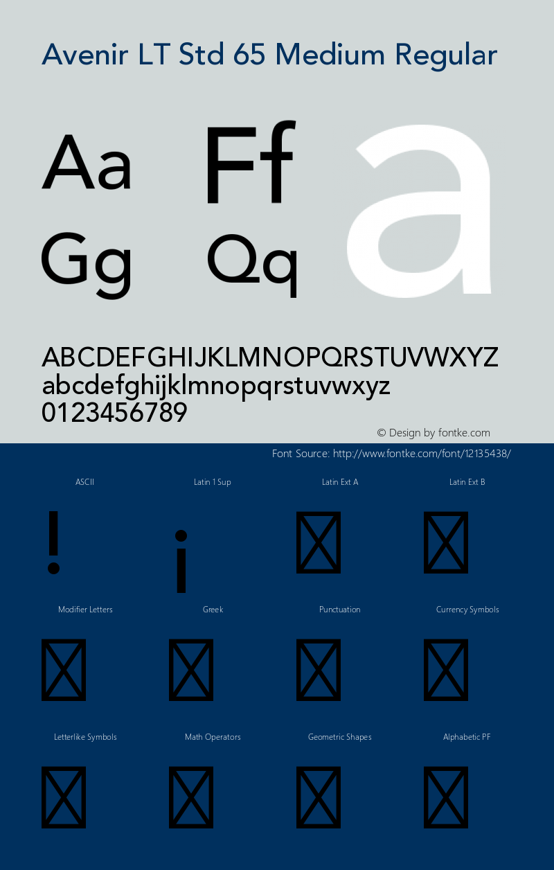 Avenir LT Std 65 Medium Regular OTF 1.029;PS 001.001;Core 1.0.33;makeotf.lib1.4.1585图片样张