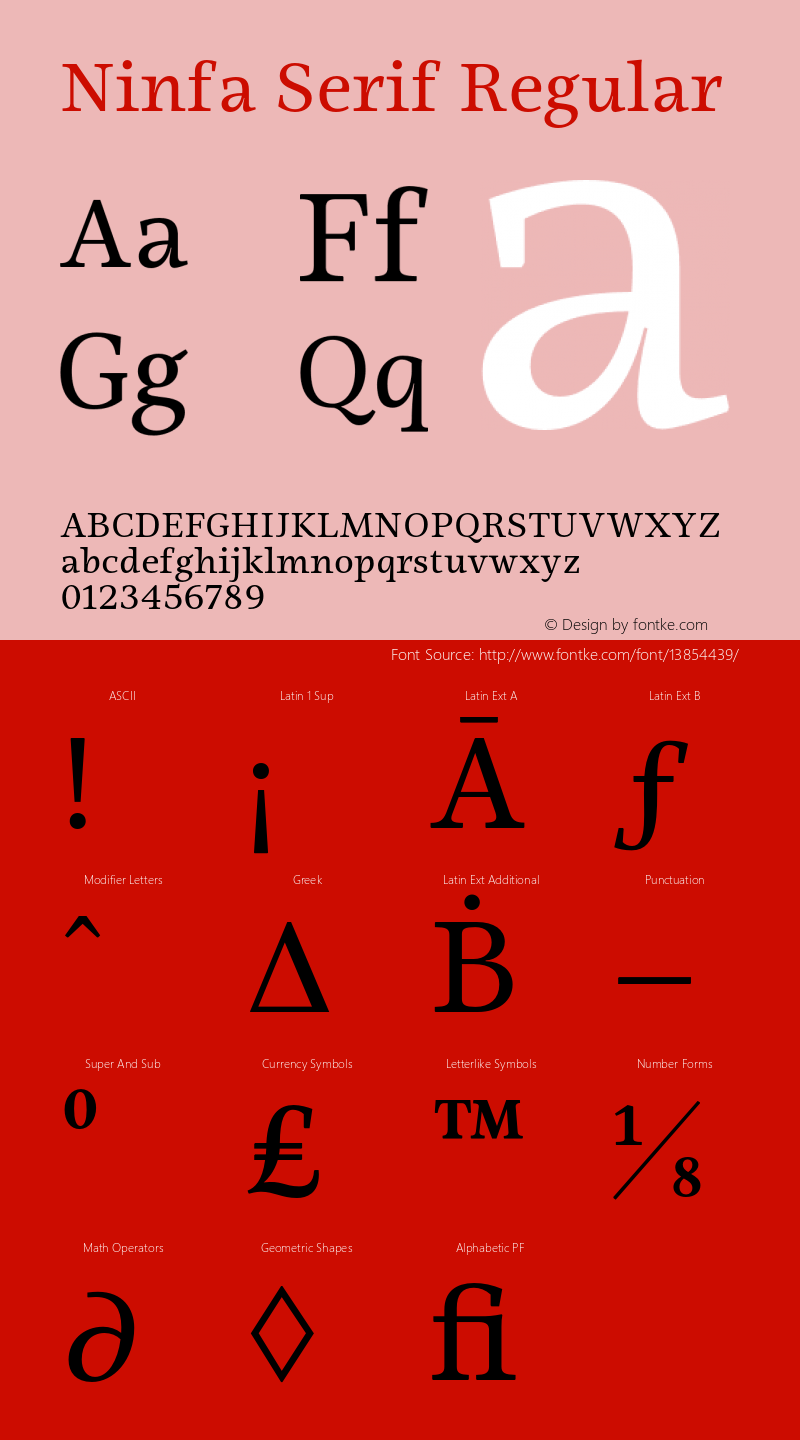 Ninfa Serif Regular Version 1.000;PS 001.000;hotconv 1.0.56;makeotf.lib2.0.21325图片样张