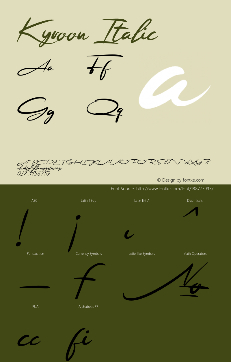 Kyroon Italic Version 1.00;August 1, 2021;FontCreator 13.0.0.2683 32-bit图片样张