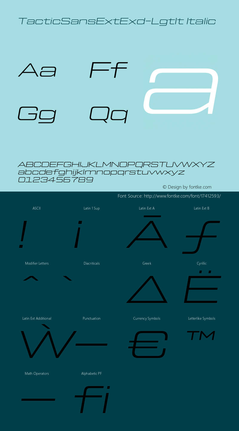 TacticSansExtExd-LgtIt Italic Version 1.000;PS 001.000;hotconv 1.0.88;makeotf.lib2.5.64775;com.myfonts.easy.millertype.tactic-sans.extra-extended-light-italic.wfkit2.version.4BjX图片样张