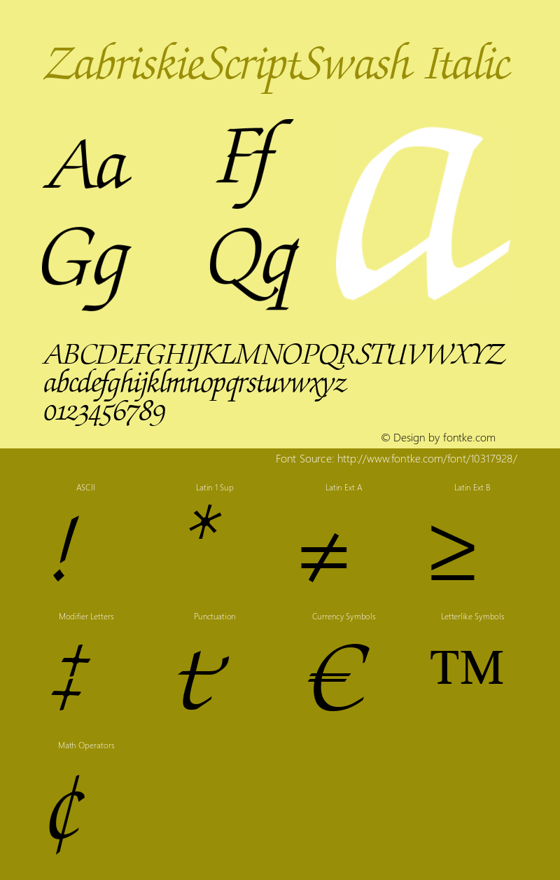 ZabriskieScriptSwash Italic Version 1.0 20-10-2002图片样张