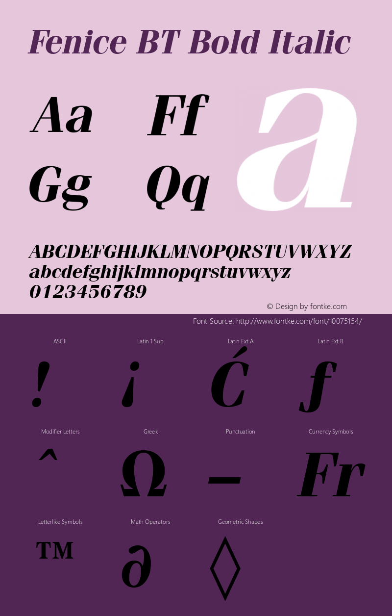 Fenice BT Bold Italic mfgpctt-v4.4 Dec 14 1998图片样张