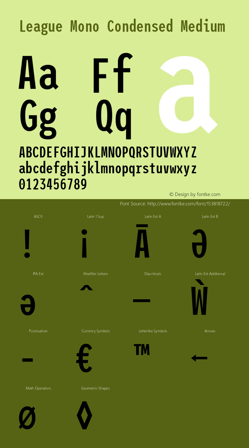 League Mono Condensed Medium Version 2.220;RELEASE图片样张