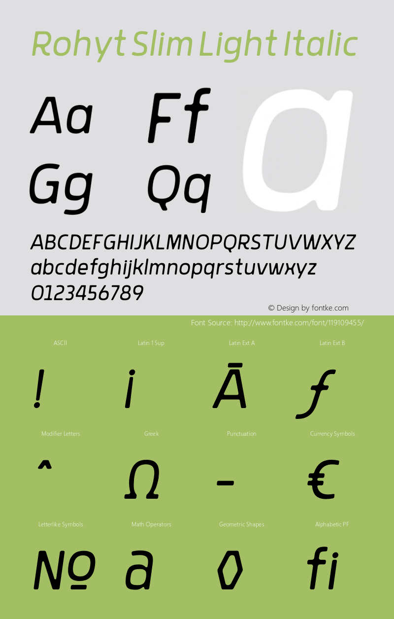 Rohyt Slim Light Italic Version 1.000; wf-rip图片样张