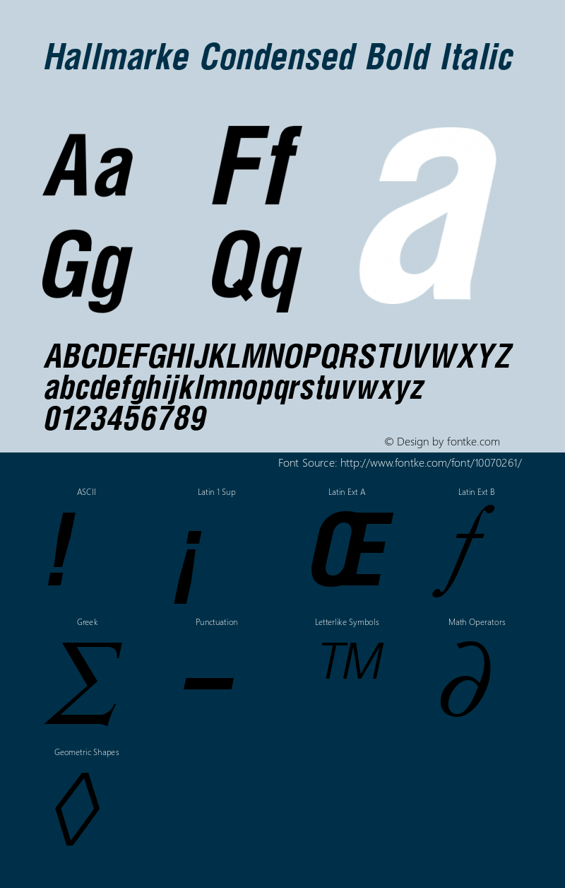 Hallmarke Condensed Bold Italic Altsys Fontographer 3.5  11/25/92图片样张