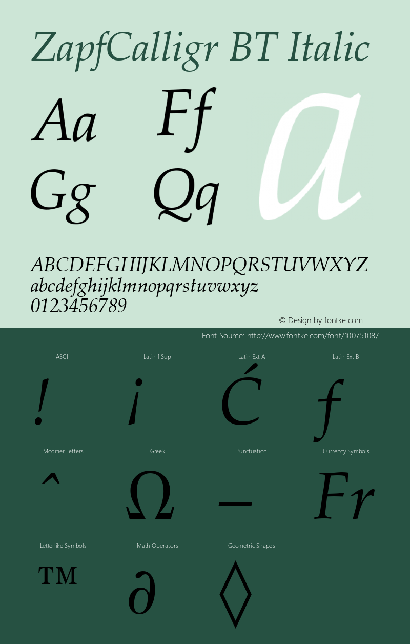 ZapfCalligr BT Italic mfgpctt-v4.4 Dec 14 1998图片样张