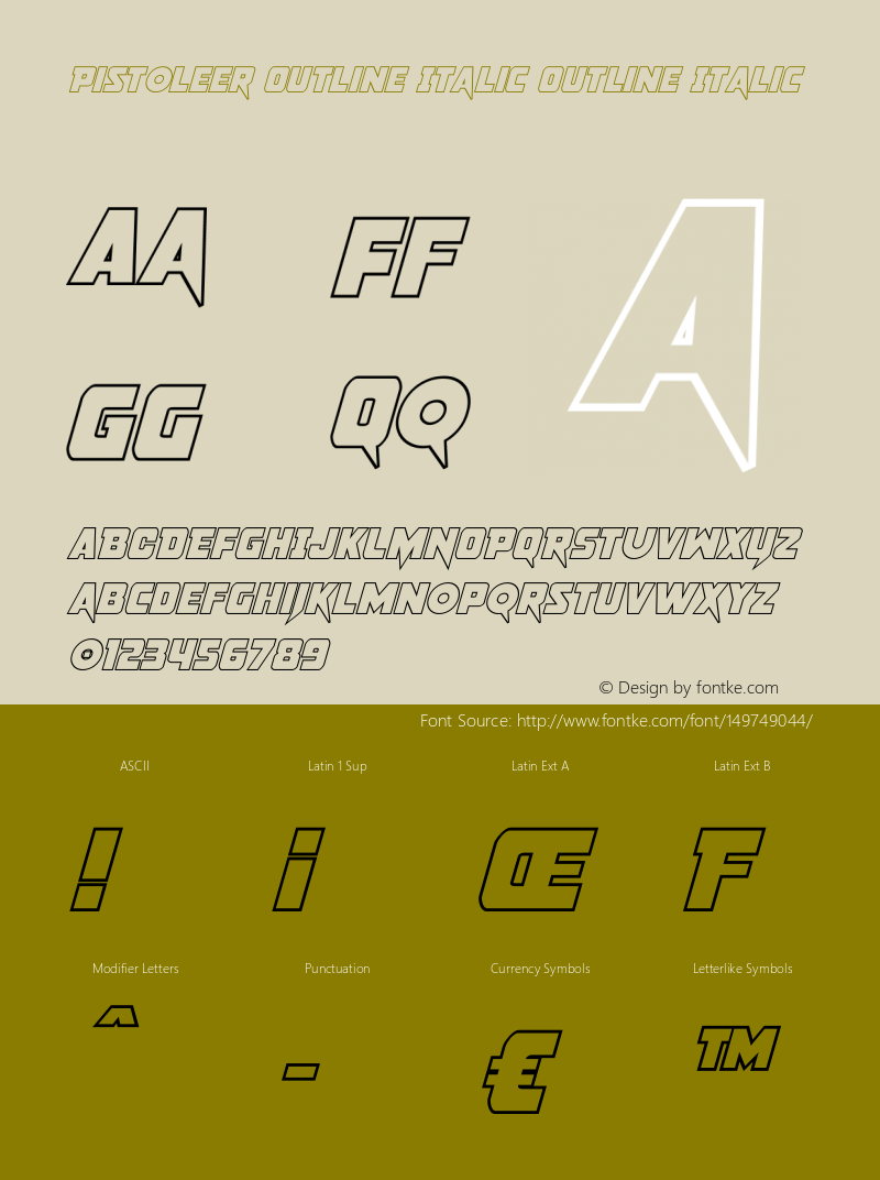 Pistoleer Outline Italic Version 3.0; 2019图片样张