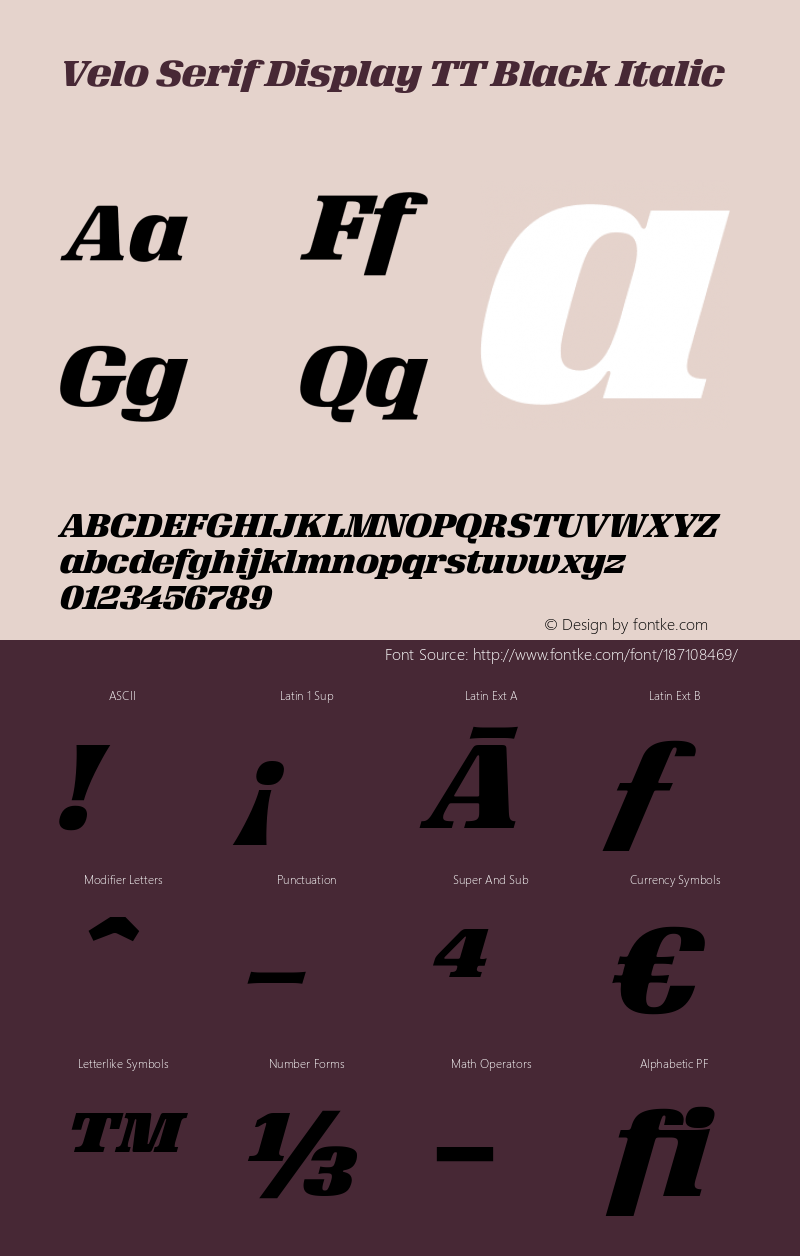 Velo Serif Display TT Black Italic Version 1.100;PS Version 1.001;PS 1.1;hotconv 1.;hotconv 1.0.73;makeotf.lib2.5.5900图片样张