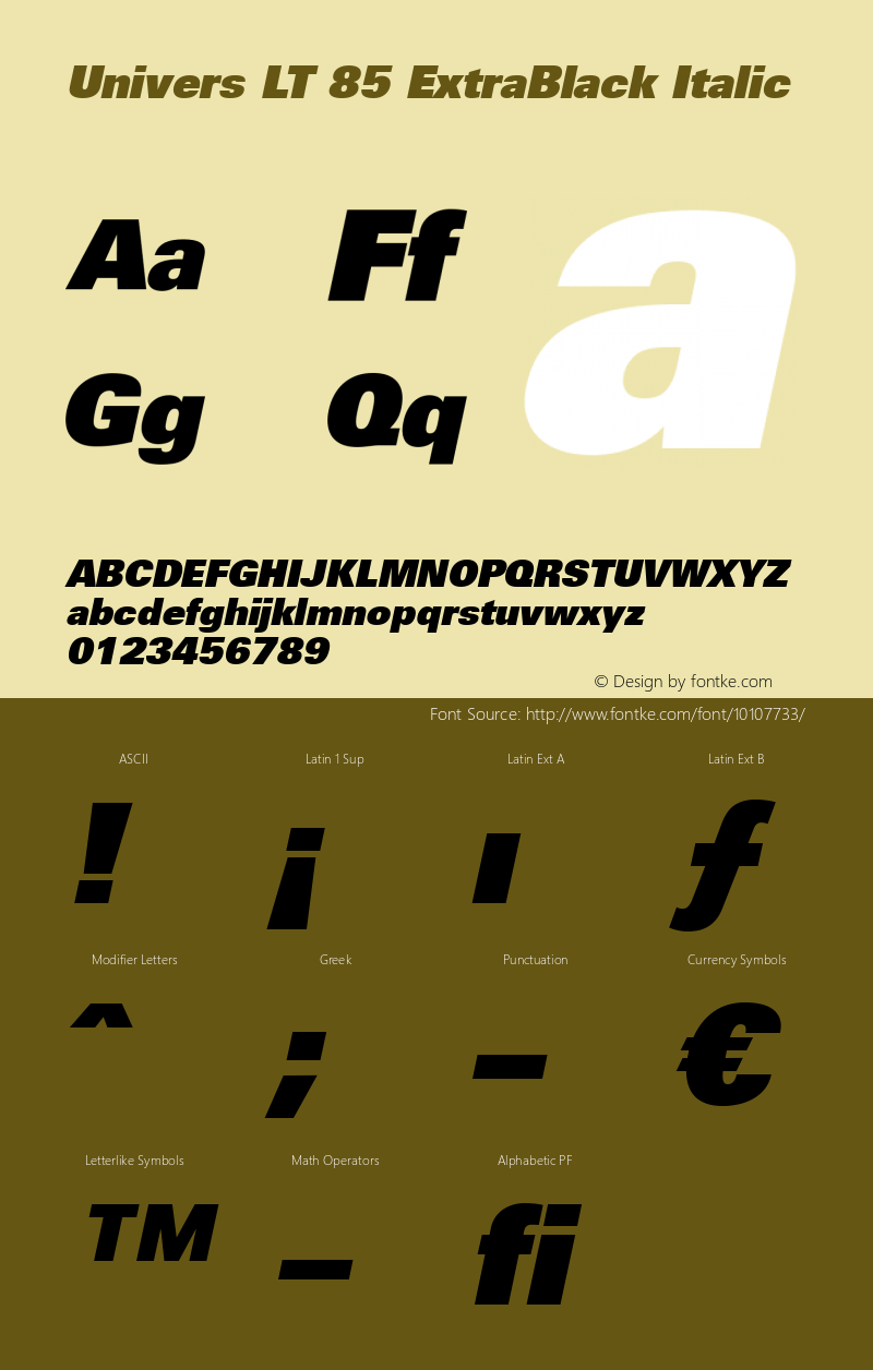 Univers LT 85 ExtraBlack Italic Version 6.1; 2002图片样张