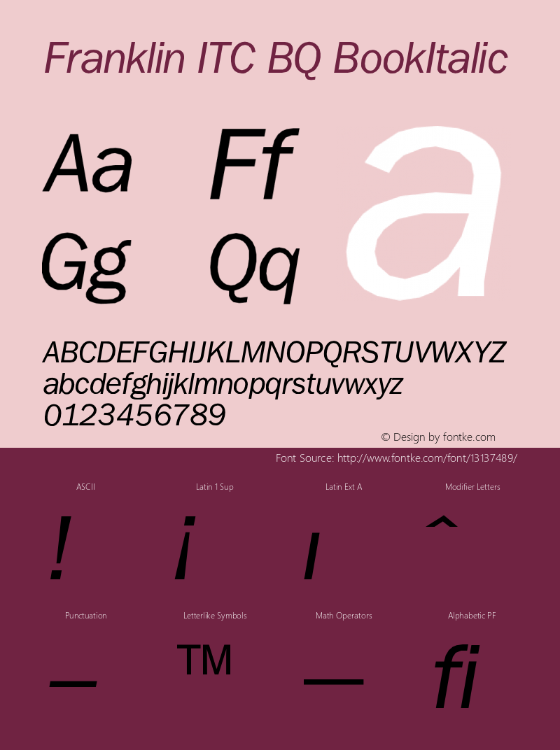 Franklin ITC BQ BookItalic Version 001.000图片样张