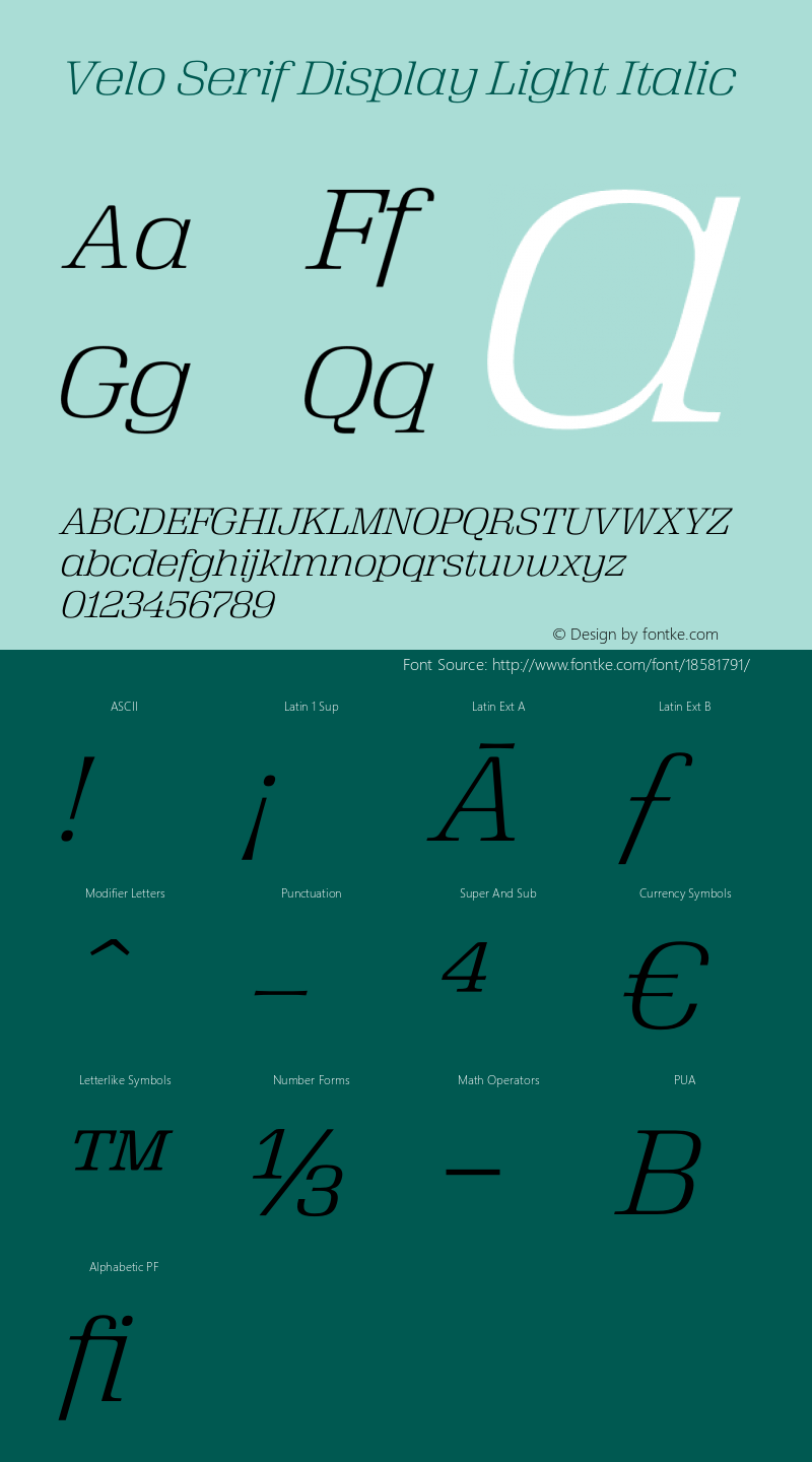 Velo Serif Display Light Italic Version 1.100;PS Version 1.001;PS 1.1;hotconv 1.;hotconv 1.0.73;makeotf.lib2.5.5900图片样张