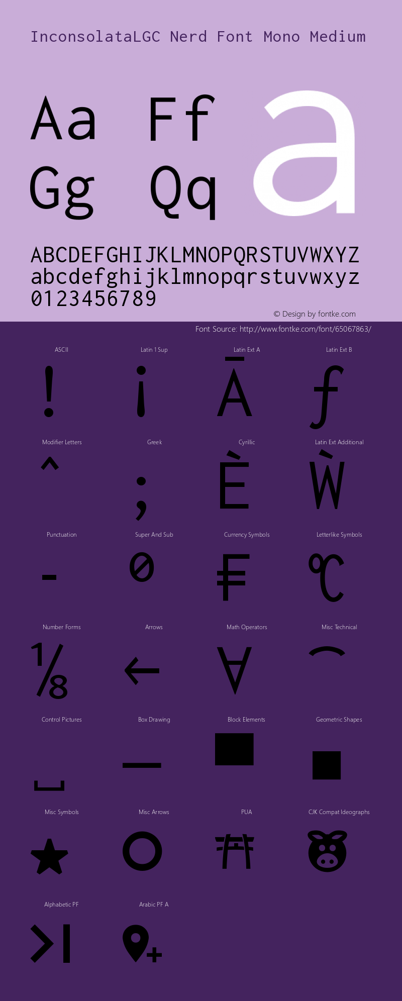 Inconsolata LGC Nerd Font Complete Mono Version 1.3;Nerd Fonts 2.1.0图片样张