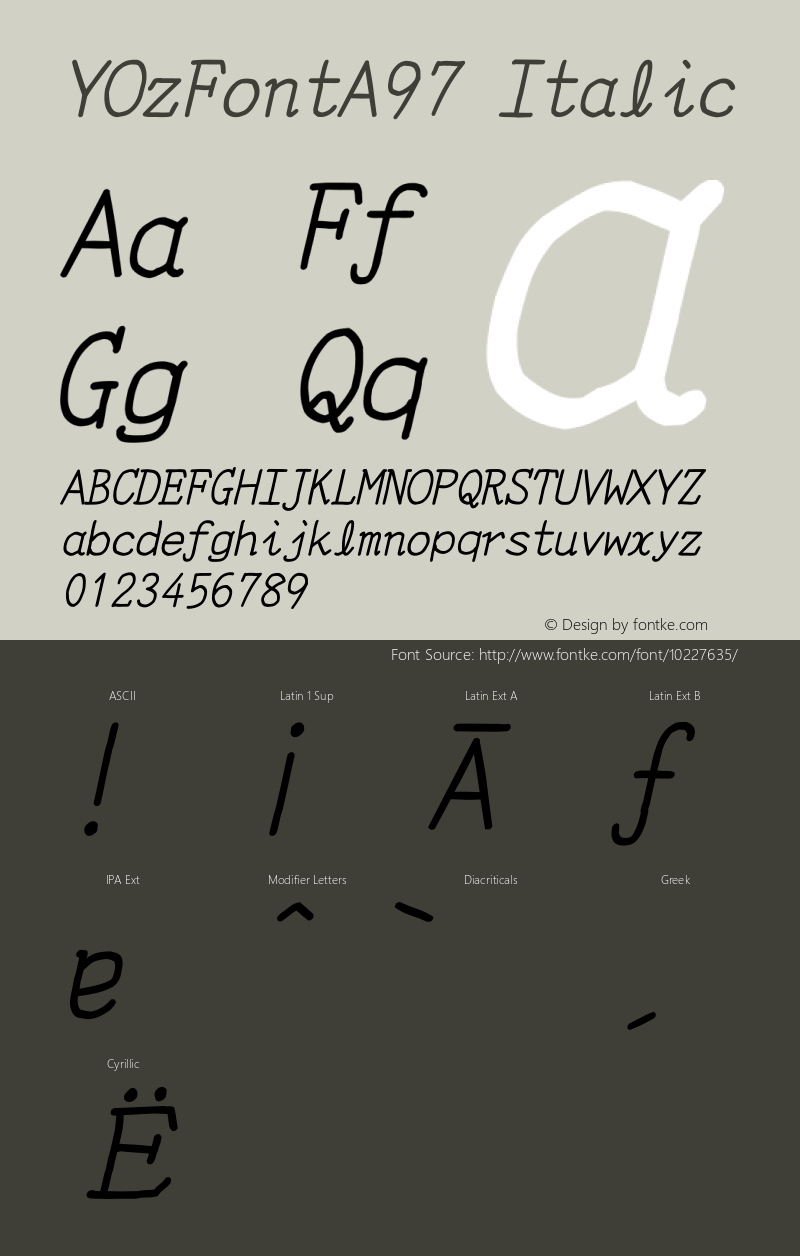 YOzFontA97 Italic Version 12.12图片样张