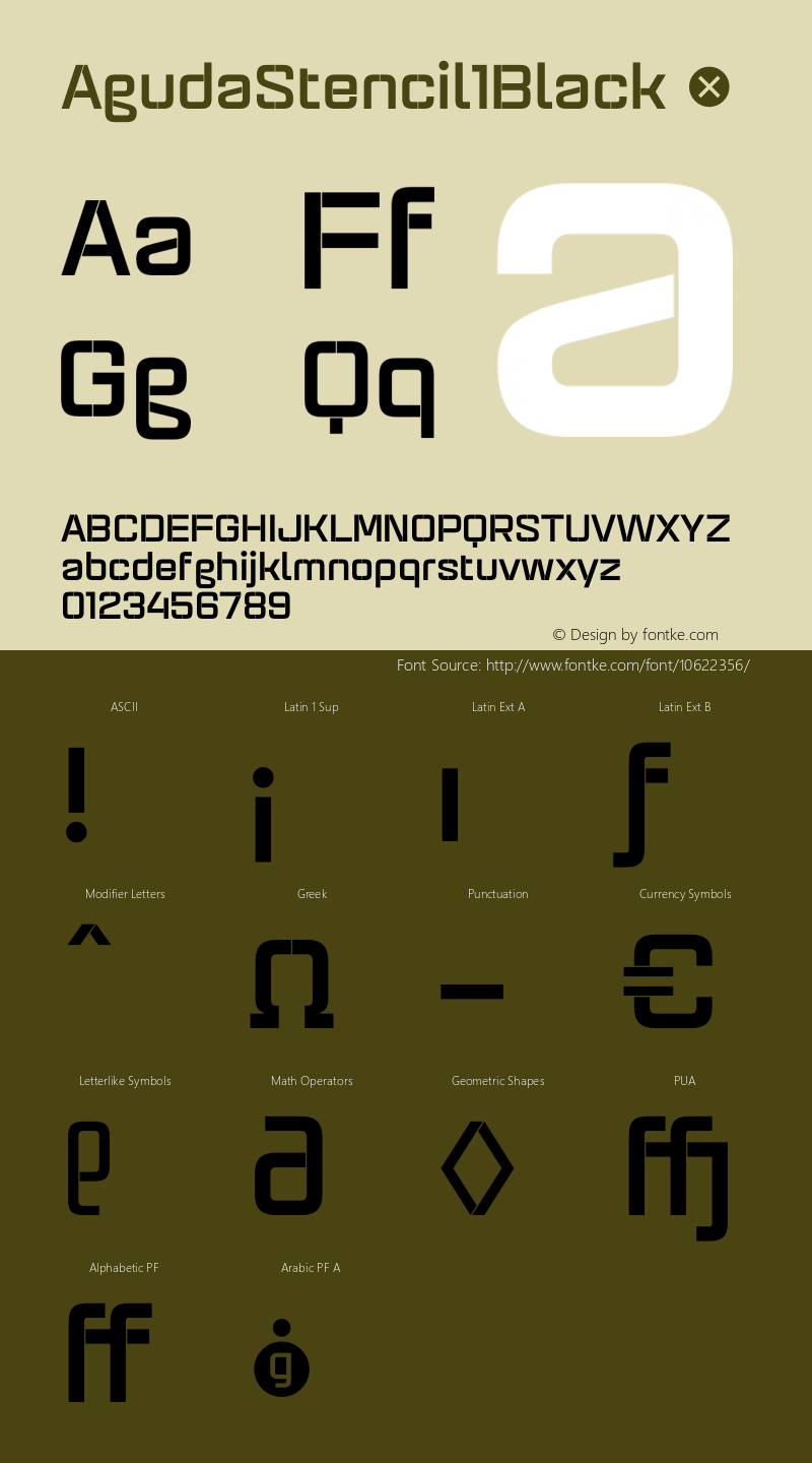 AgudaStencil1Black ☞ Version 001.001 ;com.myfonts.graviton.aguda-stencil.stencil-1-black.wfkit2.4gUZ图片样张