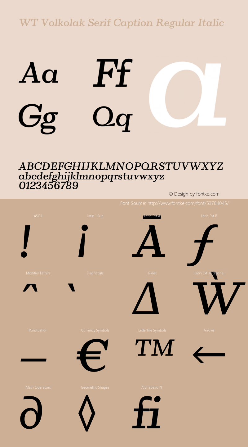 WT Volkolak Serif Caption Regular Italic Version 3.000;PS 003.000;hotconv 1.0.88;makeotf.lib2.5.64775图片样张