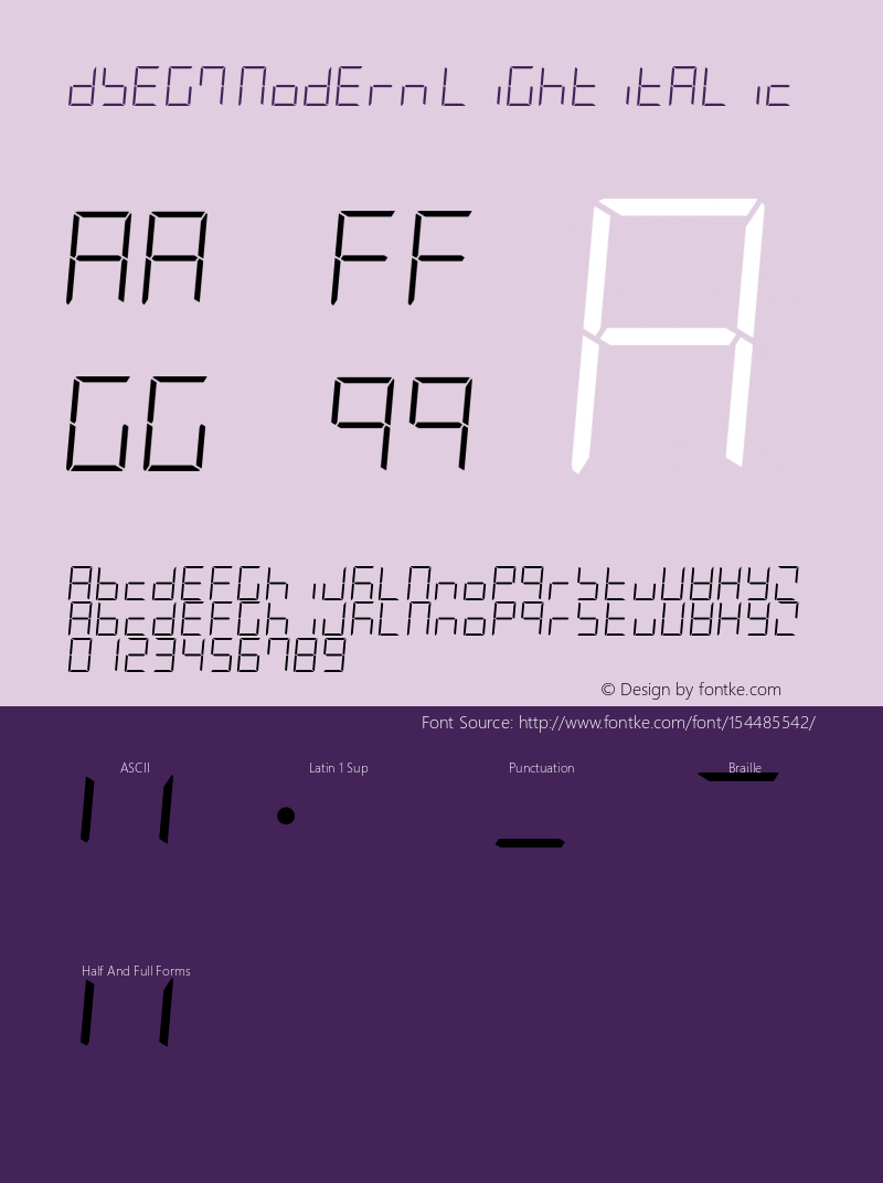 DSEG7 Modern-Light Italic Version 0.46图片样张