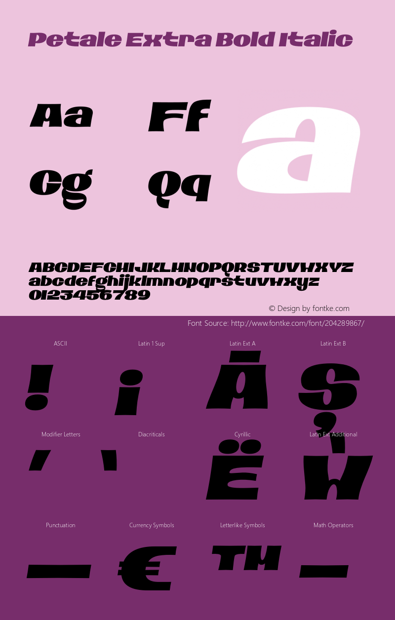 Petale Extra Bold Italic Version 1.001;PS 001.001;hotconv 1.0.88;makeotf.lib2.5.64775图片样张