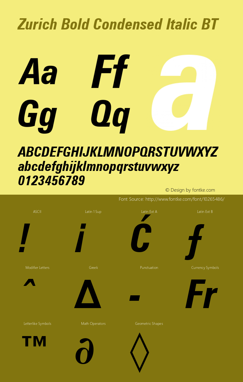 Zurich Bold Condensed Italic BT mfgpctt-v1.56 Feb 17 1993图片样张