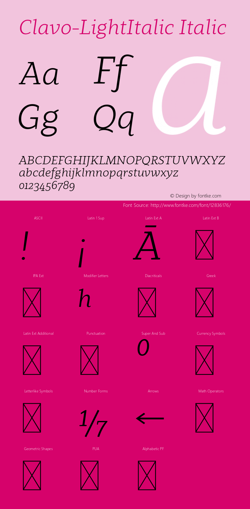Clavo-LightItalic Italic Version 1.000;PS 001.000;hotconv 1.0.70;makeotf.lib2.5.58329图片样张