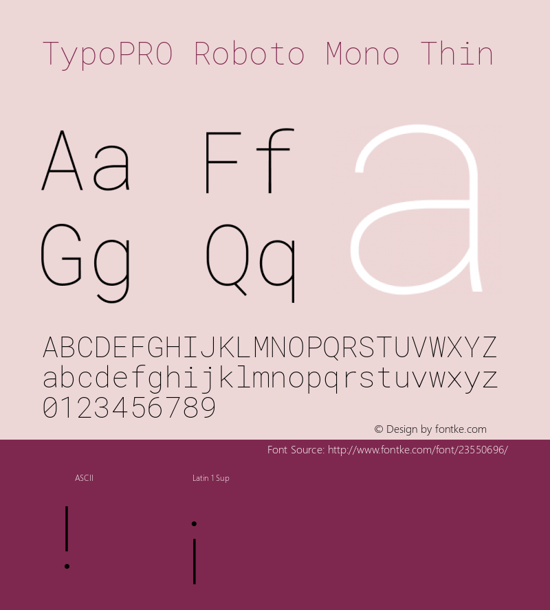 TypoPRO Roboto Mono Thin Version 2.000986; 2015; ttfautohint (v1.3)图片样张
