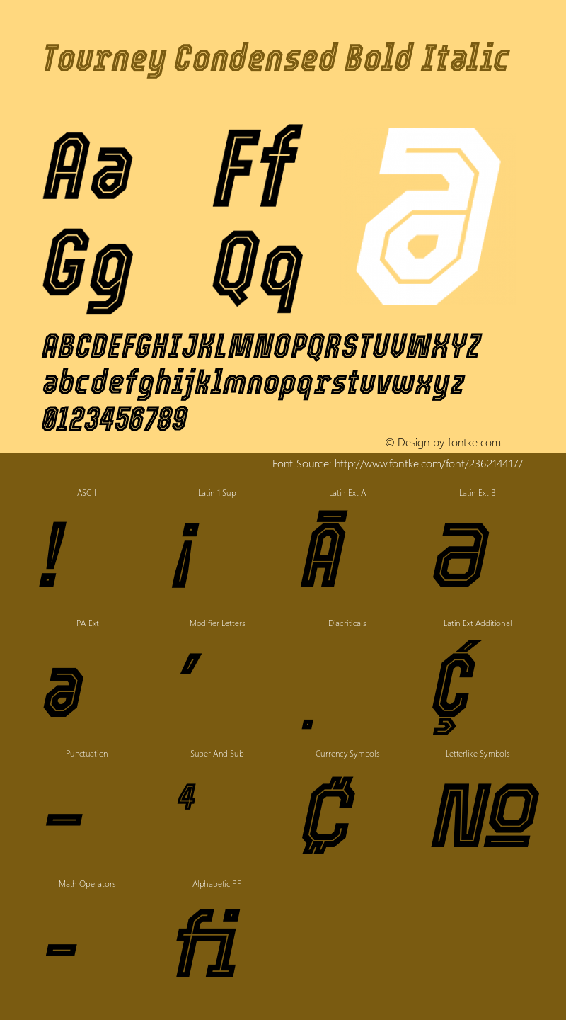 Tourney Condensed Bold Italic Version 1.015图片样张