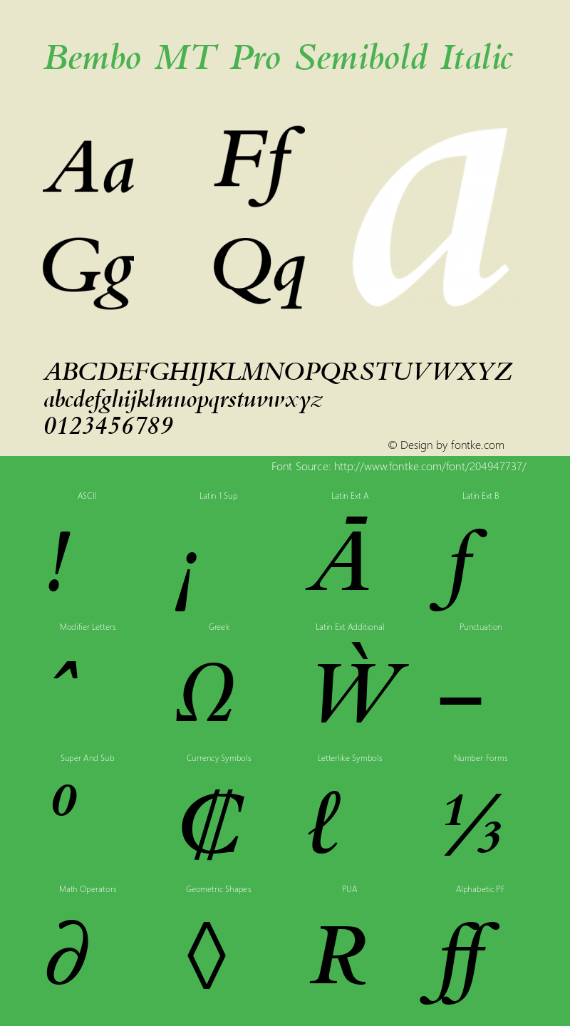 Bembo MT Pro Semibold Italic Version 2.00图片样张