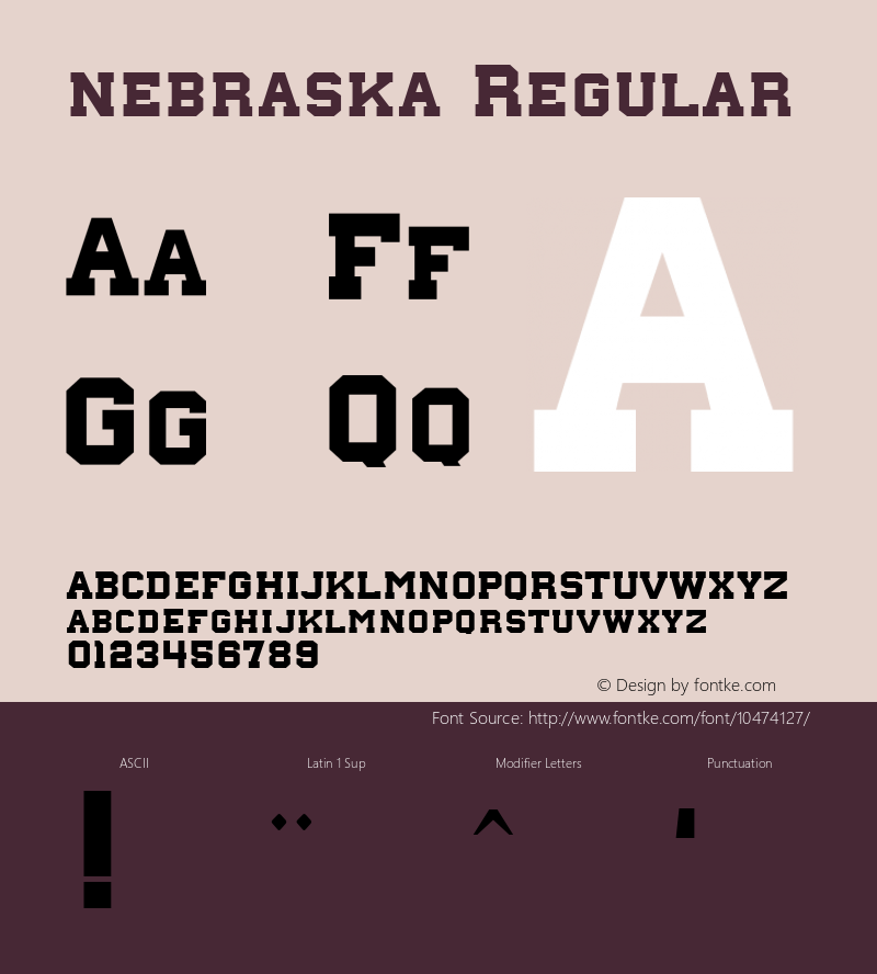 nebraska Regular Version 1.00 January 26, 2013, initial release, www.yourfonts.com图片样张