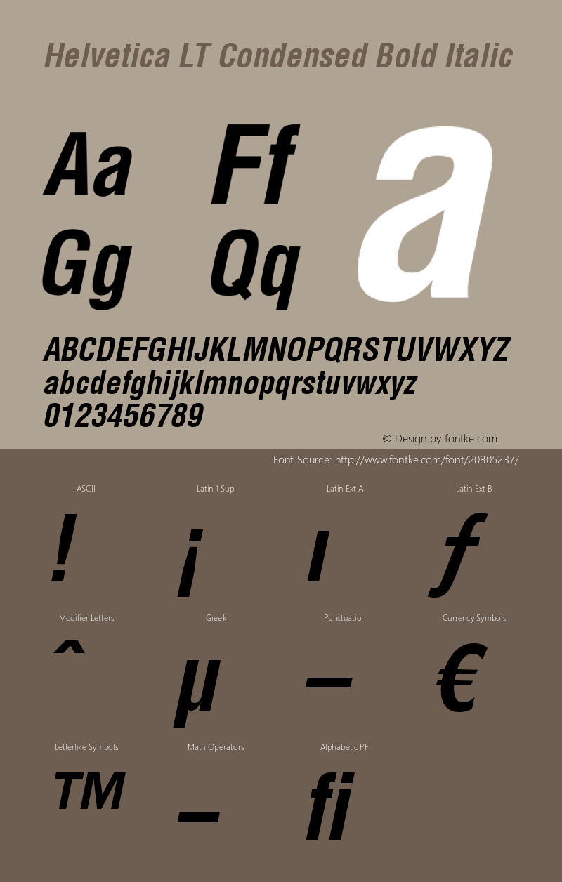 Helvetica LT Condensed Bold Oblique Version 6.02图片样张