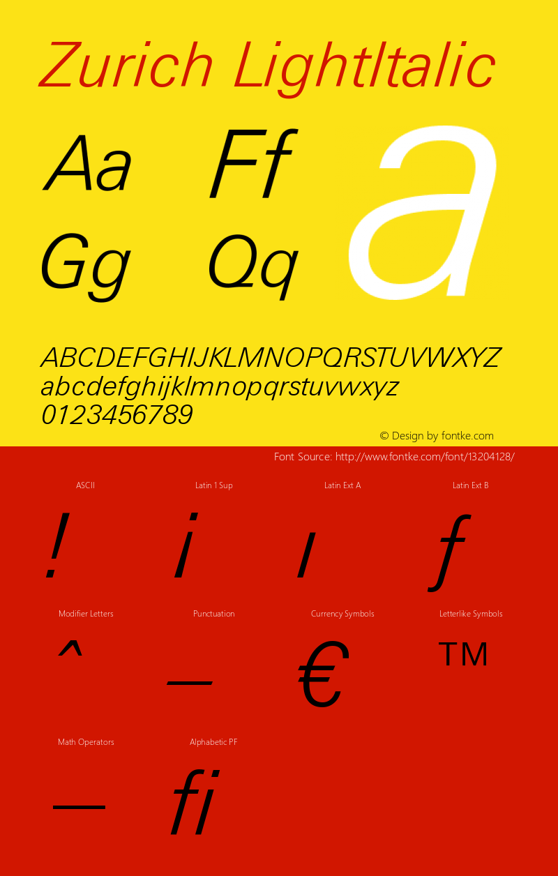 Zurich LightItalic Version 003.001图片样张