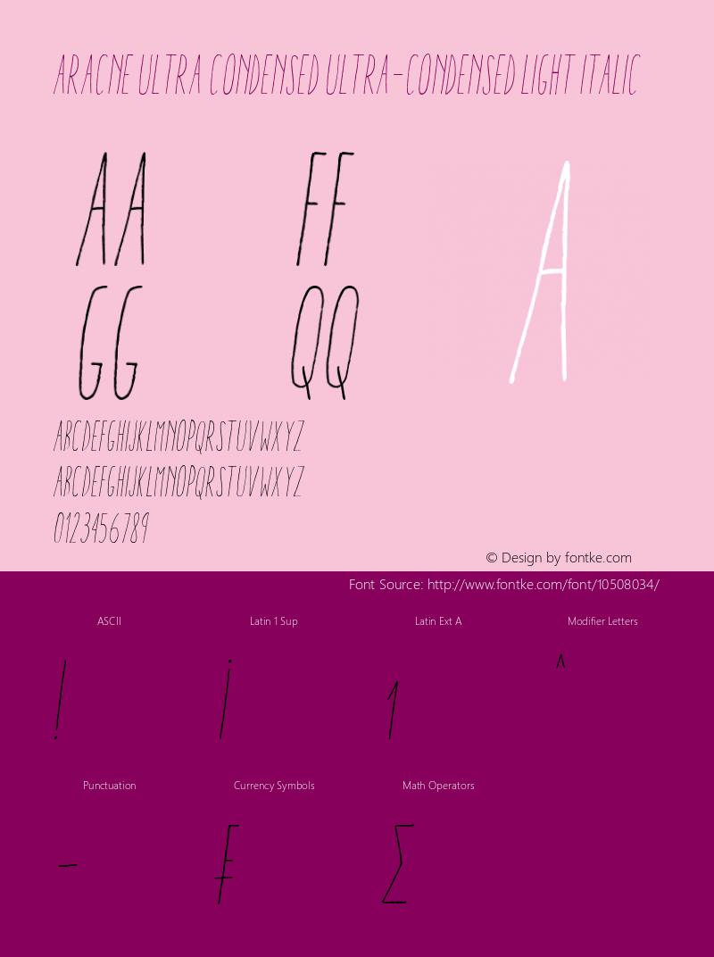 Aracne Ultra Condensed Ultra-condensed Light Italic Version 1.000图片样张